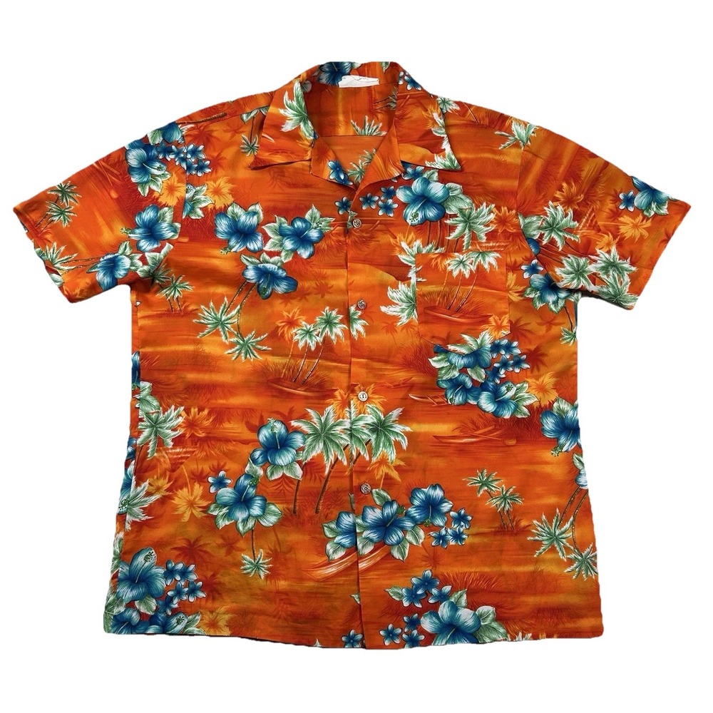 Vintage Royal Hawaiian Shirt Mens XL Loop Collar Tiki Floral Tropical 60s Poly
